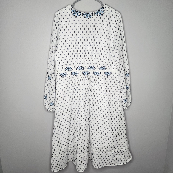 Boden Flossie Swiss Dot Embroidered Floral Midi Dress White and Blue Size 18R - Picture 11 of 15